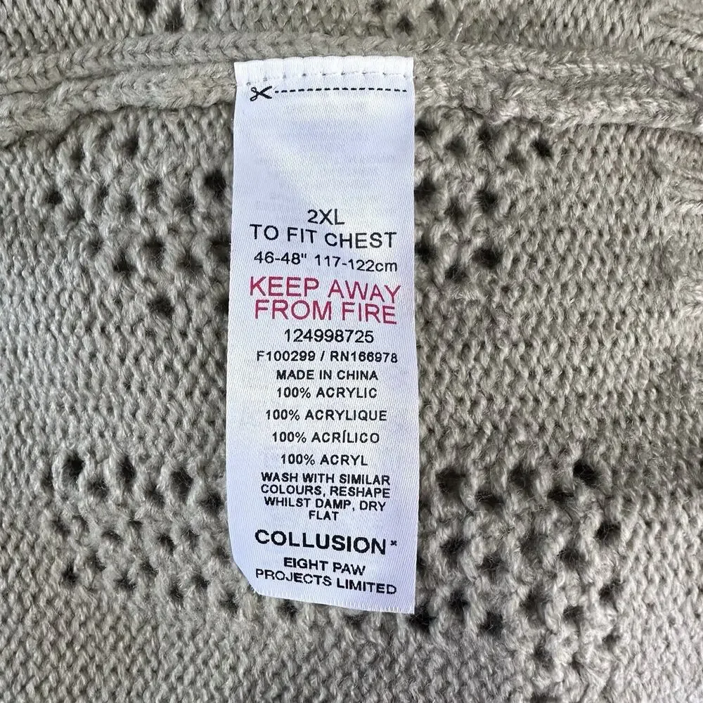 collusion Beige logo Open knit raw hem Pullover sweater 2XL - Picture 5 of 6